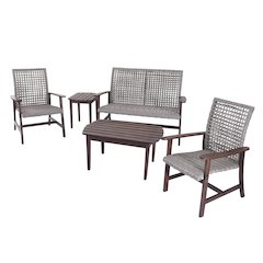 Pine Wood And Wicker Rattan - Conversation Set Armchair