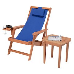 Canvas Sling Chair With Cup And Wine Holder And End Table