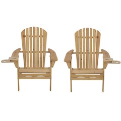 Foldable Adirondack Chair With Cup Holder Set Of 2