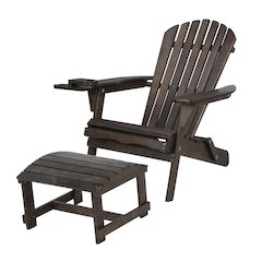 Foldable Adirondack Chair With Cup Holders With Ottoman