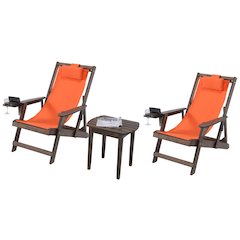 Canvas Sling Chairs With Cup And Wine Holder And End Table