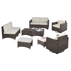 Modular Loveseat Without Arm, 2 Ottoman, 2 Swivel Armchairs And 2 Coffee Tables