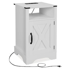Mpf Wood Nightstand Side Table With Electrical Outlets Charging Station - White