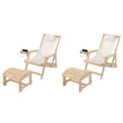 Canvas Sling Chair With Cup And Wine Holder And Ottoman (Set Of 4)
