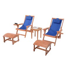 Canvas Sling Chair With Cup And Wine Holder And Ottoman (Set Of 5)