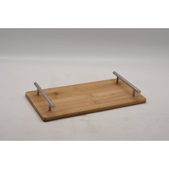 Rectangular Bamboo Tray With Chrome Finish Handle