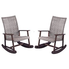Pine Wood And Wicker Rattan - 2 Rocking Chairs