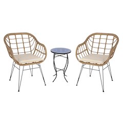 Faux Rattan Basket Chair Set With Mosiac Accent Table