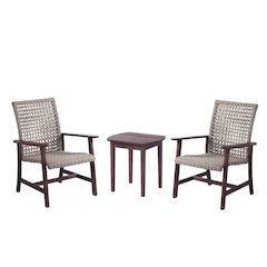 Pine Wood And Wicker Rattan - Chat Set Armchair And End Table