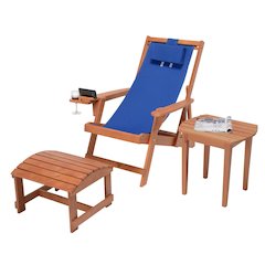 Canvas Sling Chair With Cup And Wine Holder And Ottoman (Set Of 3)