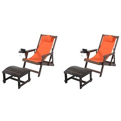 Canvas Sling Chair With Cup And Wine Holder And Ottoman (Set Of 4)