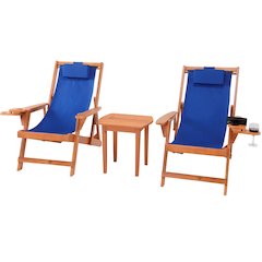 Canvas Sling Chairs With Cup And Wine Holder And End Table