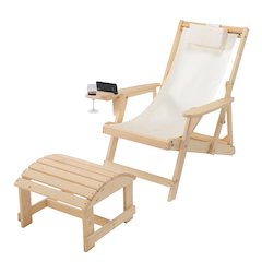 Canvas Sling Chair With Cup And Wine Holder And Ottoman