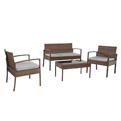 Conversation Set. Dark Brown Wicker With Beige Fabric