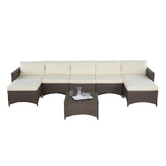 Modular Extended Sofa With Ottoman And Coffee Table Set
