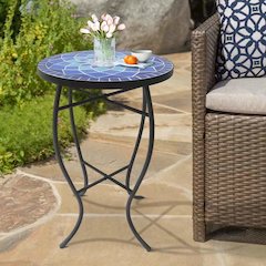 Mosaic Blue Rose Accent Table
