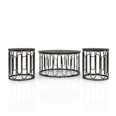 Silas Marble and Metal 3-Piece Coffee Table Set in Black