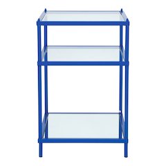 Mendry Glass Top 2-Shelf Side Table in Blue