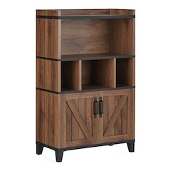 Rhen Farmhouse Wood 8-Shelf Buffet in Distressed Walnut