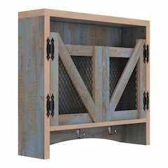 Hugo Wood Distressed Blue Wall Storage Organizer with Hooks