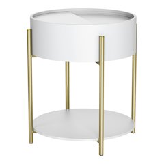 Haft Wood End Table with Hidden Storage in White