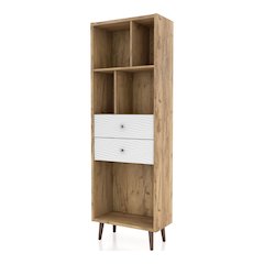 Finn Mid-Century Modern Wood 2-Drawer Bookcase in Light Oak
