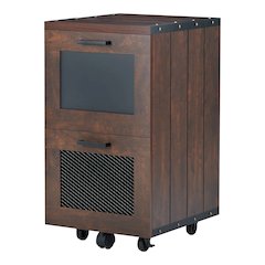 Brynn Industrial Wood Filing Cabinet with Casters in Walnut