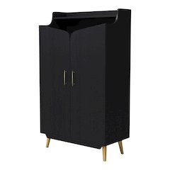 Ansel 7-Shelf Wood Shoe Cabinet for 15 Shoes in Black