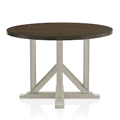 Kadda Farmhouse Wood Round Dining Table in Antique White and Dark Oak