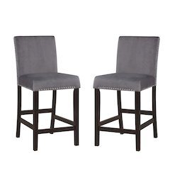 Graten Velvet Nailhead Counter Chairs in Gray (Set of 2)