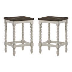 Birch Wood Counter Stools in White and Walnut (Set of 2)