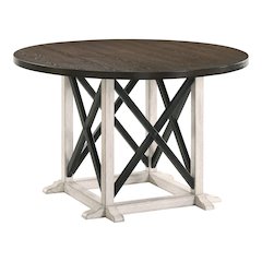 Knix Rustic Wood Round Dining Table in Antique White and Dark Walnut