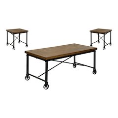 Saucedo Wood 3-Piece Coffee Table Set in Medium Oak