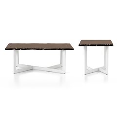 Krestian Wood 2-Piece Coffee Table Set in Oak and White