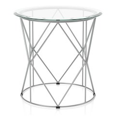 Fland Modern Glass Top Round End Table in Chrome