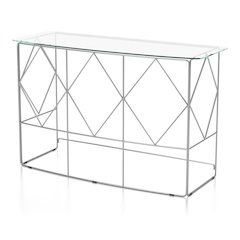Fland Modern Glass Top Round Console Table in Chrome