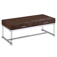 Romano Contemporary Metal 2-Drawer Coffee Table in Brown