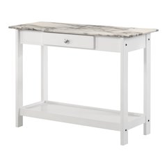 Histe Faux Marble and Wood 1-Drawer Sofa Table in White