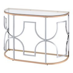 Sol Glam Glass Top Sofa Table in Chrome and Gold