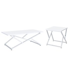 Mergo Contemporary Metal 2-Piece Coffee Table Set in White