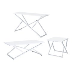 Mergo Contemporary Metal 3-Piece Coffee Table Set in White