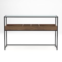 Jeska Rustic Metal Sofa Table with Storage in Matte Black and Brown
