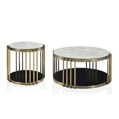 Kual Contemporary Metal 2-Piece Coffee Table Set in Brass