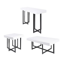Vasket Contemporary Metal 3-Piece Coffee Table Set in White