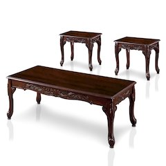 Alice Traditional Solid Wood 3-Piece Coffee Table Set in Dark Cherry