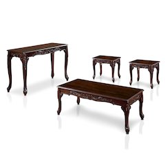 Alice Traditional Solid Wood 4-Piece Coffee Table Set in Dark Cherry