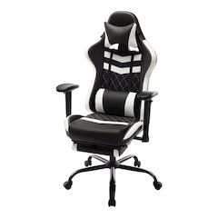 Nosse Faux Leather Swivel Gaming Chair in White and Black