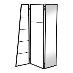 Andora Industrial Metal Coat Stand with Mirror in Black and White