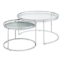 Vroma Metal Glass Top 2-Piece Nesting Table Set