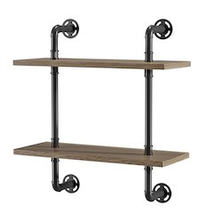 Hollis Industrial Wood Wall Display Shelf in Natural